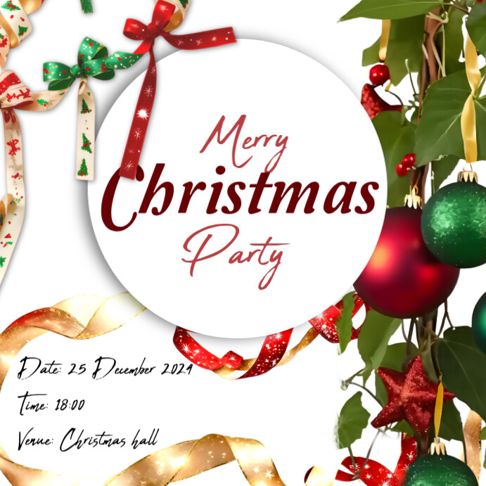 Plantilla de White Floral and maximalist Christmas Invitation Card ...