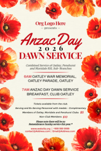 White Floral ANZAC Day Dawn Service Poster โปสเตอร์ template