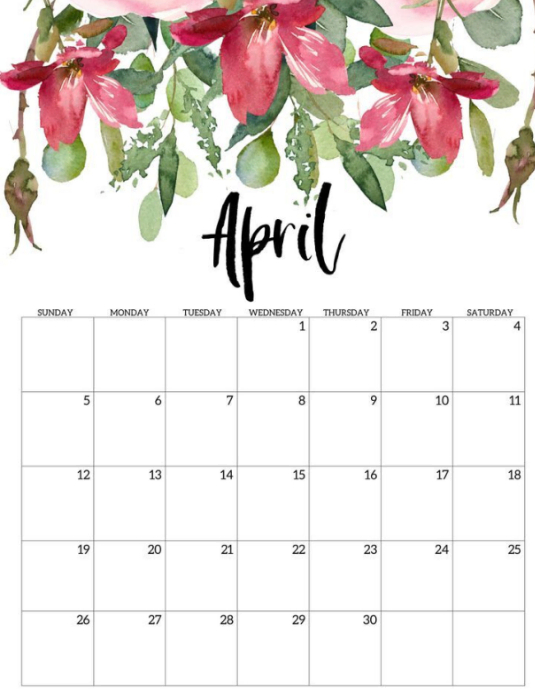 Copy of White Floral April Calendar Flyer | PosterMyWall