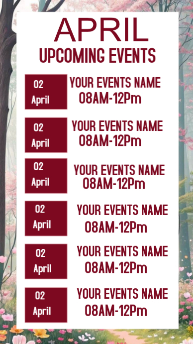 White Floral April Events Schedule Instagram Story Templat | PosterMyWall