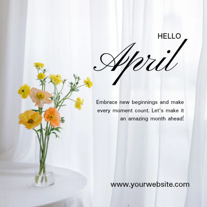 White Floral April Greeting Instagram Post Template | PosterMyWall