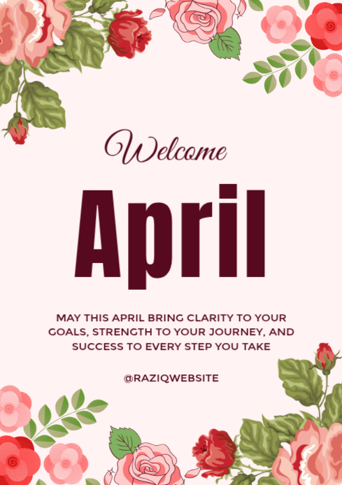 White Floral April Welcome Message A4 Template | PosterMyWall