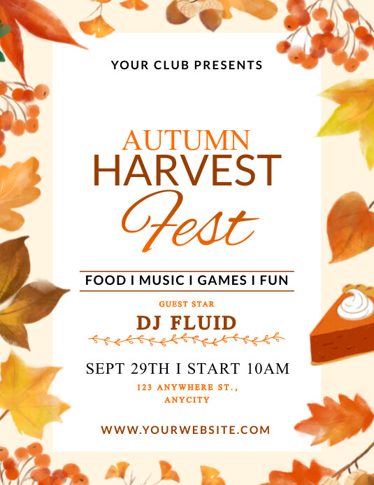 White Floral Autumn Harvest Festival Pamflet Template | PosterMyWall