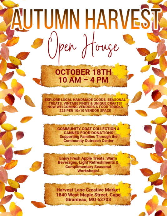 White Floral Autumn Harvest Open House Flyer Template | PosterMyWall