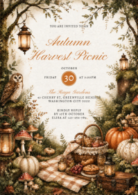 White Autumn Harvest Picnic A4 Template