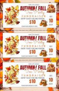 White Autumn Tea Party Fundraiser Ticket Tabloid Template