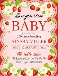 White Floral Baby Shower Flyer Pamflet (Letter AS) template