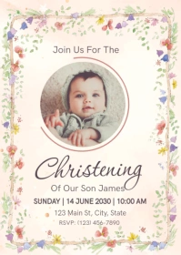White Floral Baptisim Invitation Poster Template A6