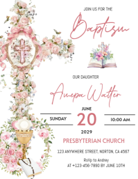 White Floral Baptism Invitation Flyer template