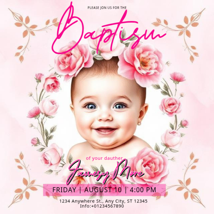 White floral baptism invitation instagram post Template | PosterMyWall