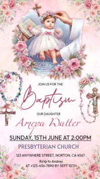 White Floral Baptism Invitation Instagram Story template