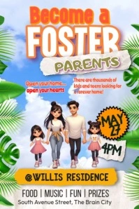 White Floral  Become A Foster Parents Poster Cartaz template