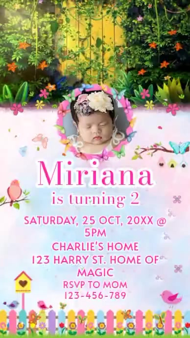 White Floral Birthday Invitation Digital Display Video Template ...