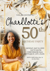 White 50th Birthday Invitation A4 Template