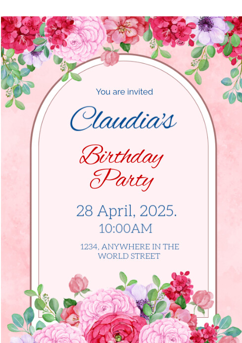 White Floral Birthday Party Invitation A4 Template | PosterMyWall