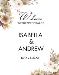 White Floral Boho Wedding Welcome Sign  Poster/wallboard 海报/墙板 template