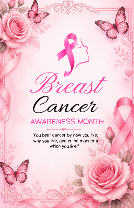 White Floral Breast Cancer Awareness Month Poster Tabloid Template ...