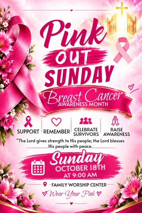 White Floral Breast Cancer Awareness Sunday Poster Template | PosterMyWall