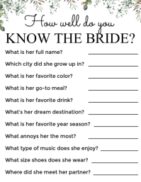 White Floral Bridal Shower How well do you know the bride game Flyer Volante (Carta US) template