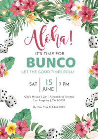 White Floral Bunco Night Invitation A6 template