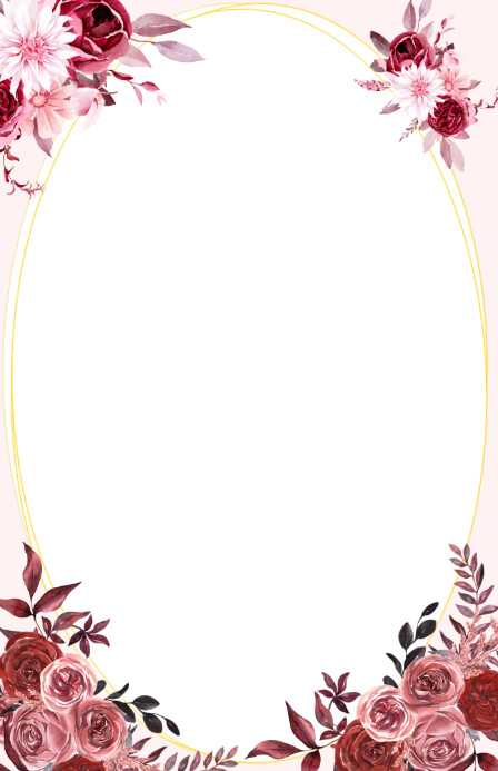 White Floral Burgundy Wedding Invitations Digital Half Page Wide Meia página larga template