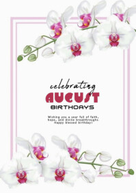 White Floral Celebrating August Birthdays  A4 template