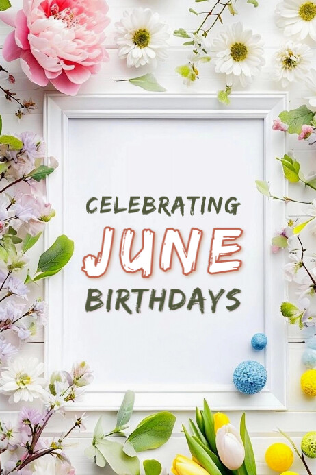 June Day Web Design Examples White Floral Celebrating June Birthdays Banner 4' × 6' Template ...