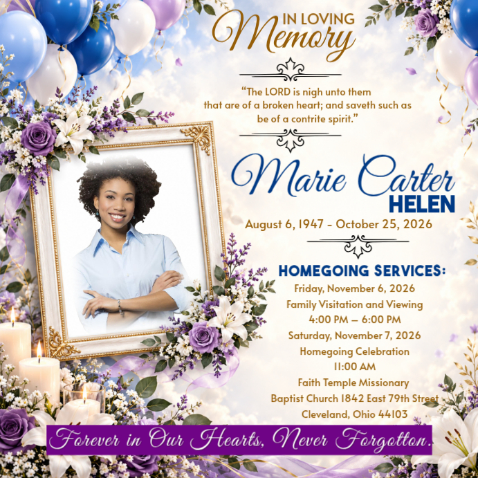 White Floral Celebration Of Life Memorial Poster Instagram Post ...