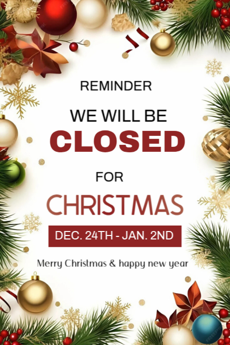 Christmas Closure Announcement Template | PosterMyWall