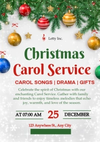 White Floral Christmas Carol Service  A4 template