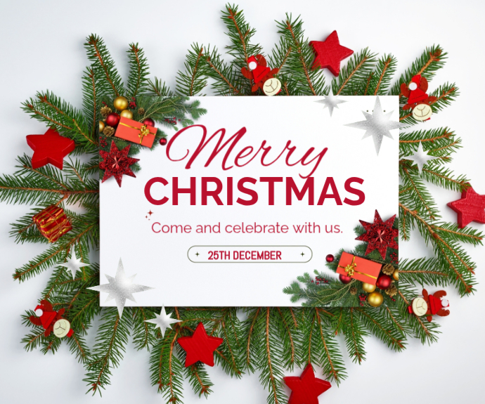White Floral Christmas Design Medium Rectangle Template | PosterMyWall