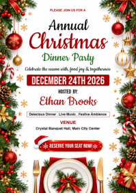 白色 Annual Christmas Dinner Party A4 Template
