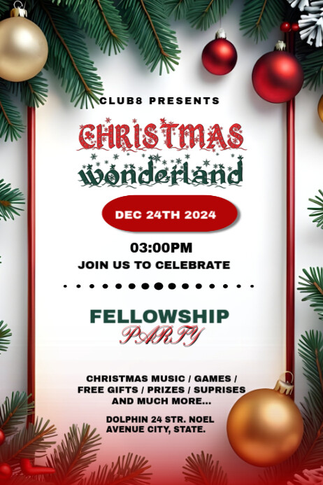 White Floral Christmas Fellowship Party Poster Affiche template