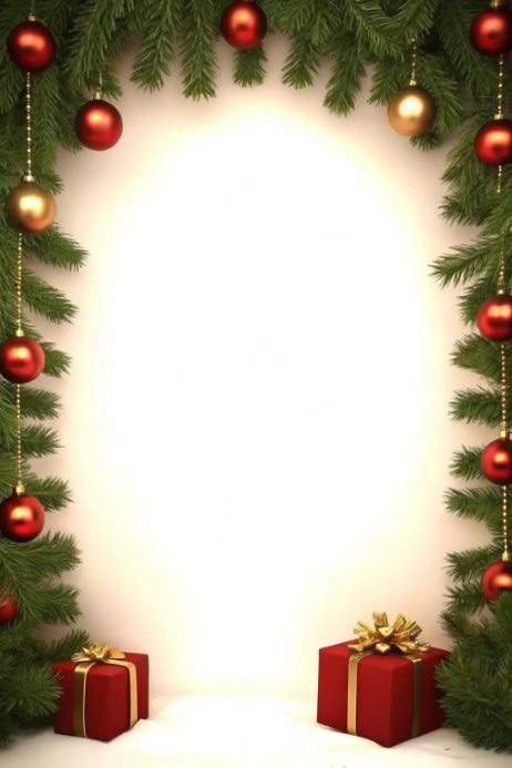Copy of White Floral Christmas Gift Box Pine Frame Template Poster ...