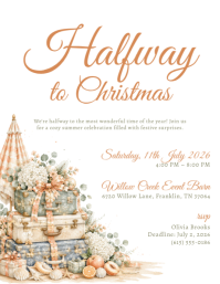 White Floral Christmas in July Celebration Flyer template