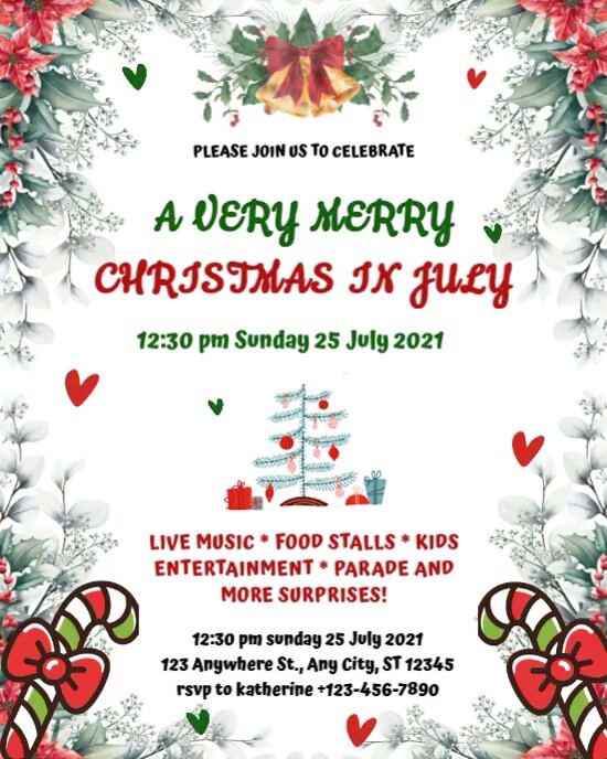 White Floral Christmas In July Invitation  Instagram Portrait template