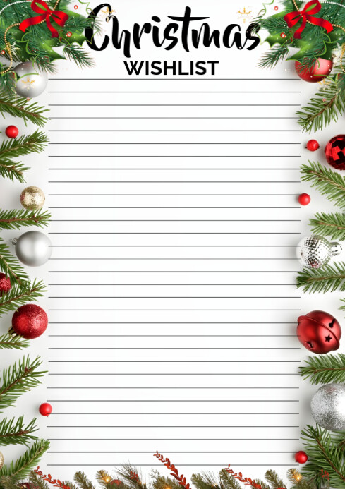 White Floral Christmas List Template A4 | PosterMyWall