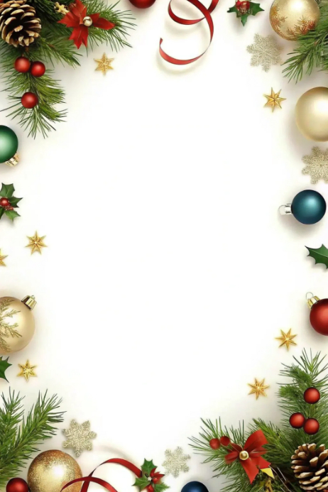 Plantilla de White Floral Christmas Ornaments Border Frame Poster ...