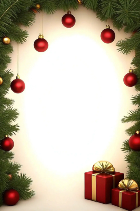 White Floral Christmas Pine Border Background Poster Template ...
