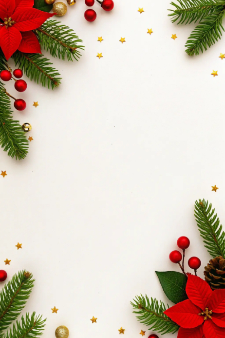 White Floral Christmas Pine Branches Border Frame Poster Template ...