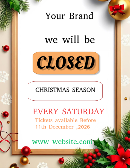 Plantilla de White Floral Christmas Season Closed Notice Flyer ...