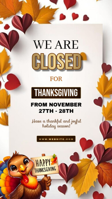 White Floral Closed For Thanksgiving Notice  Instagram Story template