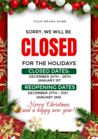 White Floral Closed Notice For Holidays A4 template