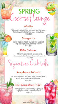 White Floral Cocktail bar Menu Instagram Story template