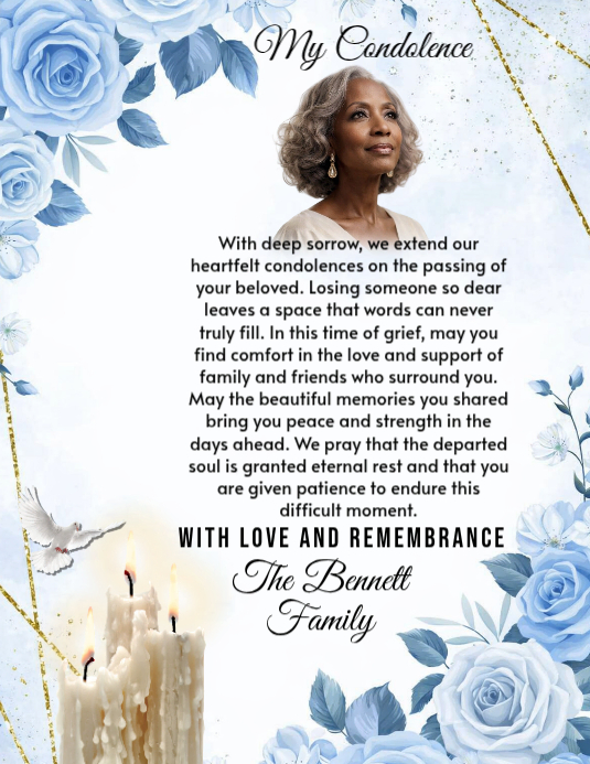 Plantilla de White Floral Condolence Message Flyer | PosterMyWall