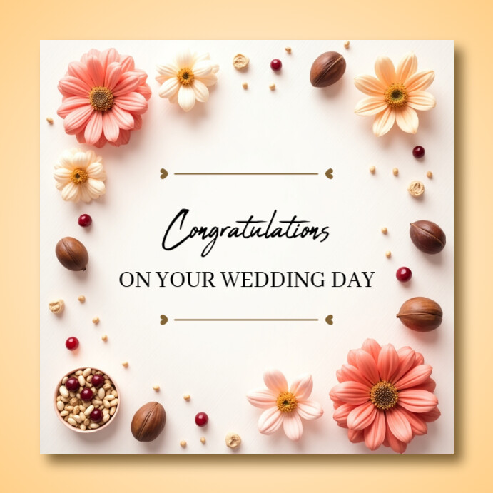 White Floral Congratulations On Your Wedding template Publicação no Instagram