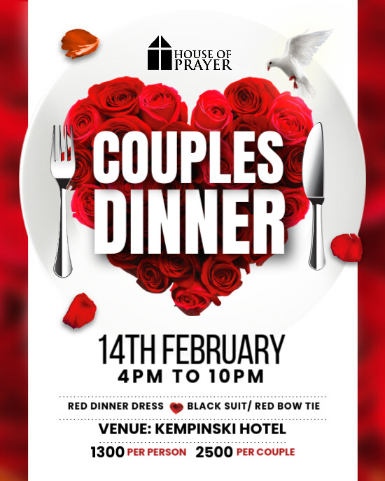 White Floral Couples Dinner Flyer (us Letter) Instagram Portrait template