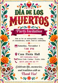 黄色 Dia de los Muertos Invitation A4 Template
