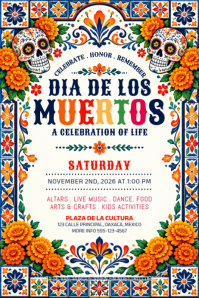 White Día de los Muertos Celebration Poster Template