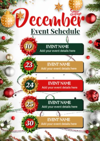 White Floral December Event Schedule Video Flyer/poster Template A4
